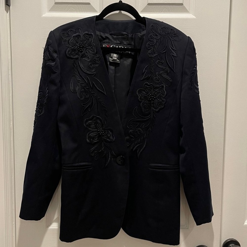 Escada Navy Blue Ornate and Beaded Blazer